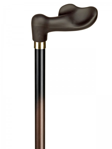 Leichtmetallstock in metallic bronze/schwarz mit Fischergriff und Messingring links